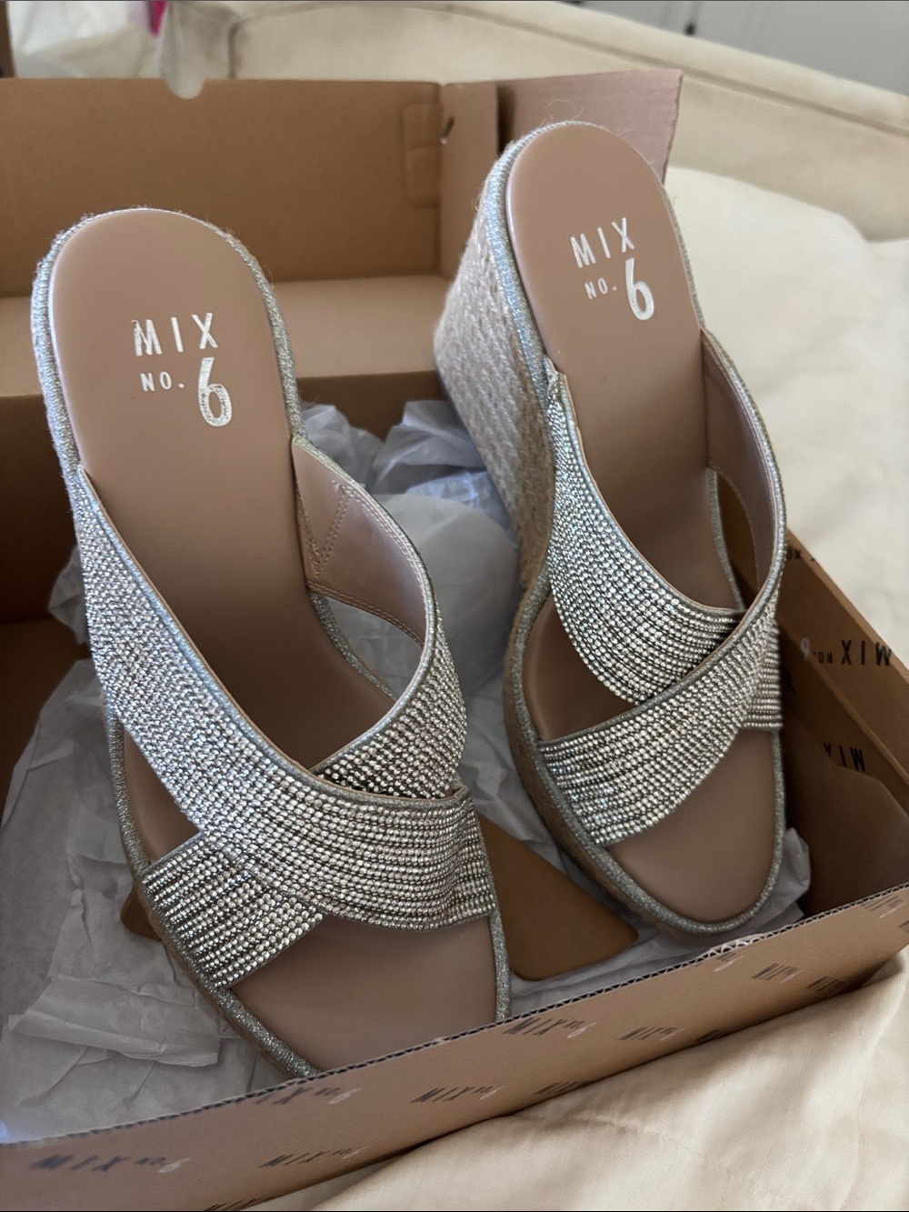 Mix No. 6 Silver Rhinestone Crisscross Wedge Sandals